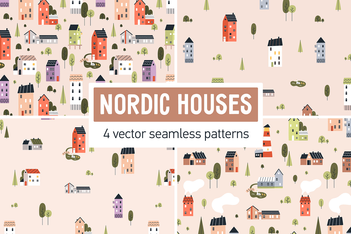 Scandinavian houses seamless pattern, a Pattern Graphic by Good Studio (Photo 1 of 11)