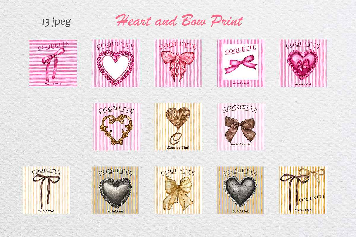 Heart Bows Ribbon Watercolor Clipart, a Decorative Illustration by Fresh art by Larysa (Photo 4 of 13)
