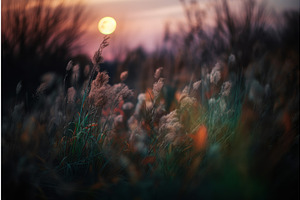 Flowers Blurred Sunset. Generate Ai