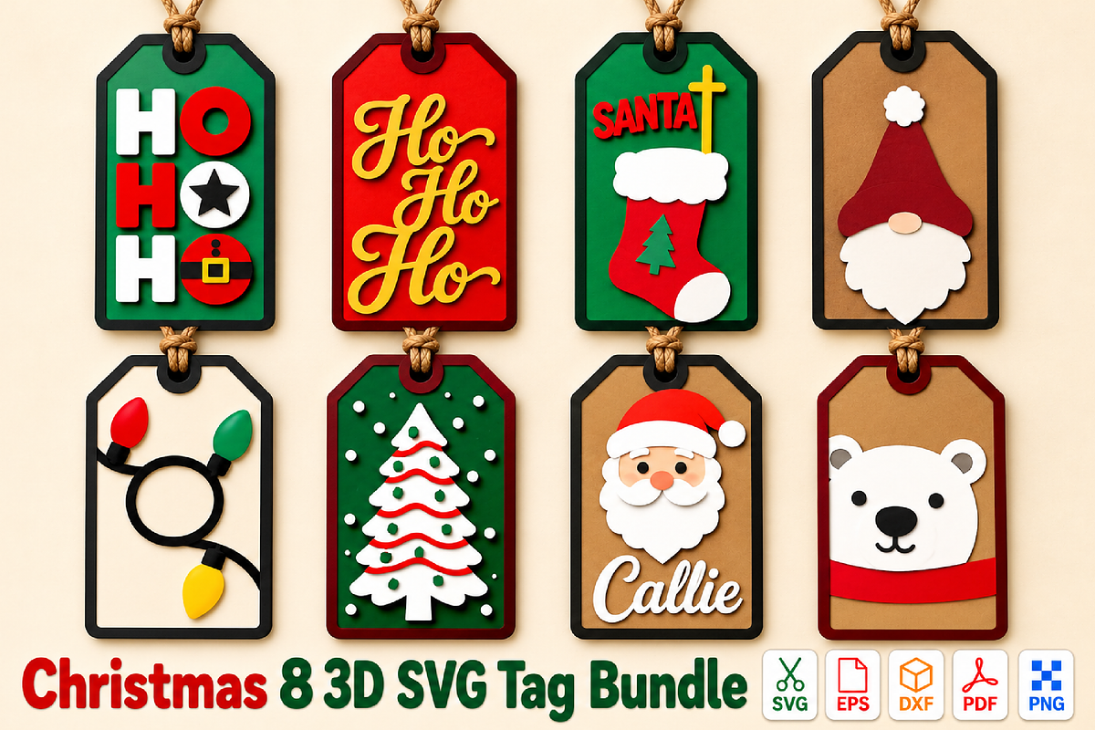 Christmas Gift Tag 3D SVG Bundle, an Object Graphic by Canvas Craft