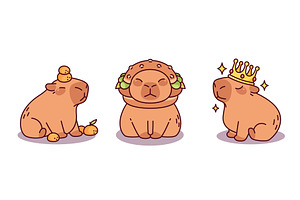 Set of cute capybara characters in, an Animal Illustration by art PVP - market