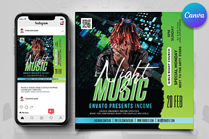 Music Party Night Square Flyer, a Flyer Template by Psd Templates