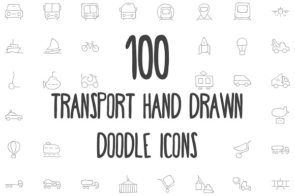 100 Transport Hand Drawn Doodle Icon