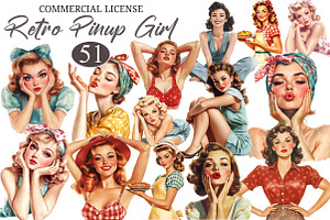 Vintage Pinup Girl Clipart Bundle, a Person Illustration by designcity5