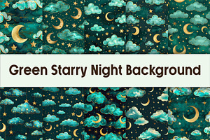 Green Starry Night Background