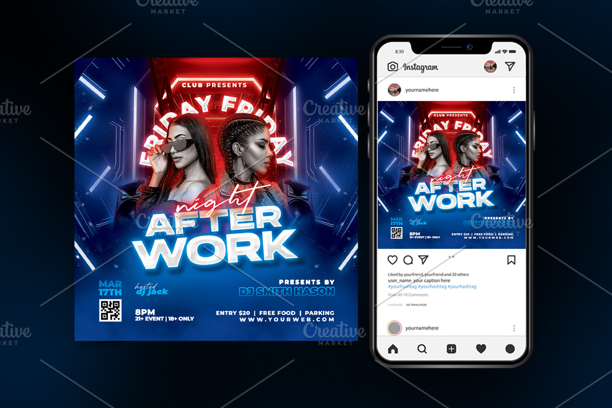 neon night after work event flyer, a Flyer Template by StarPixles11 (Photo 3 of 3)
