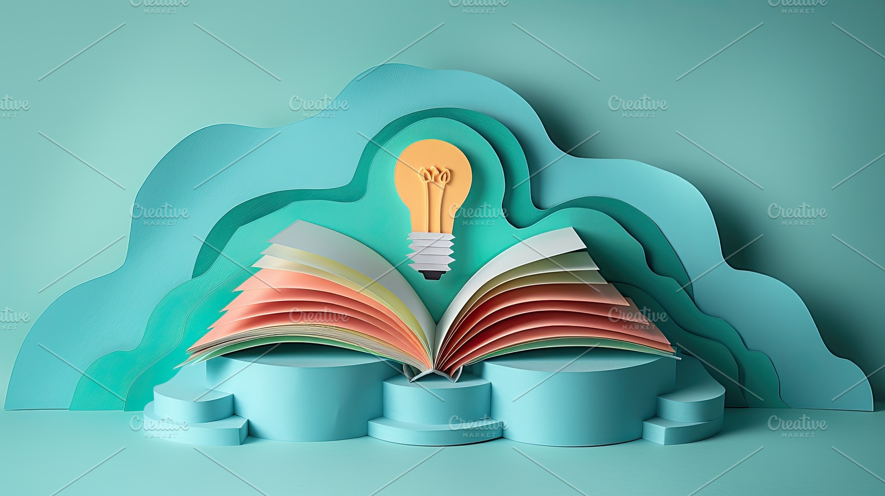 Open book with colorful pages and paper light bulb symbolizing c, a Background Photo by José Manuel Gelpi
