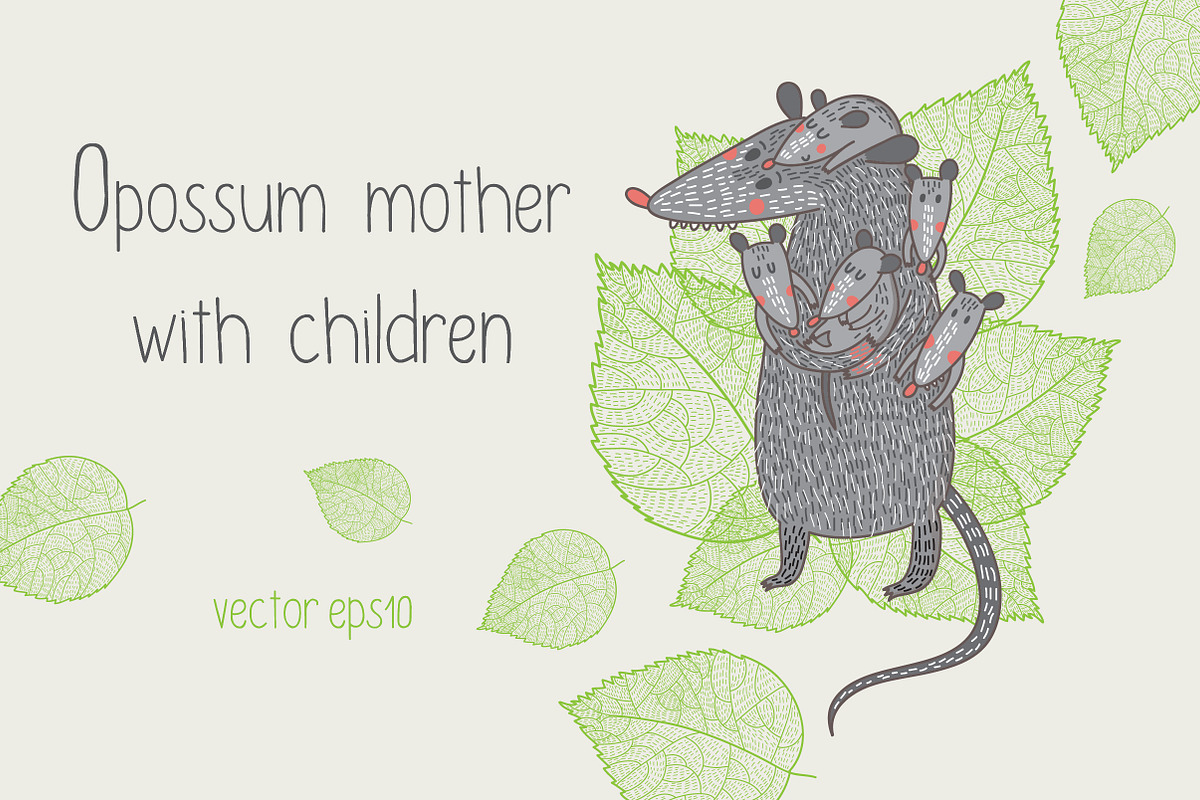 Opossum mother with children card, an Animal Illustration by KVIO (Photo 1 of 2)