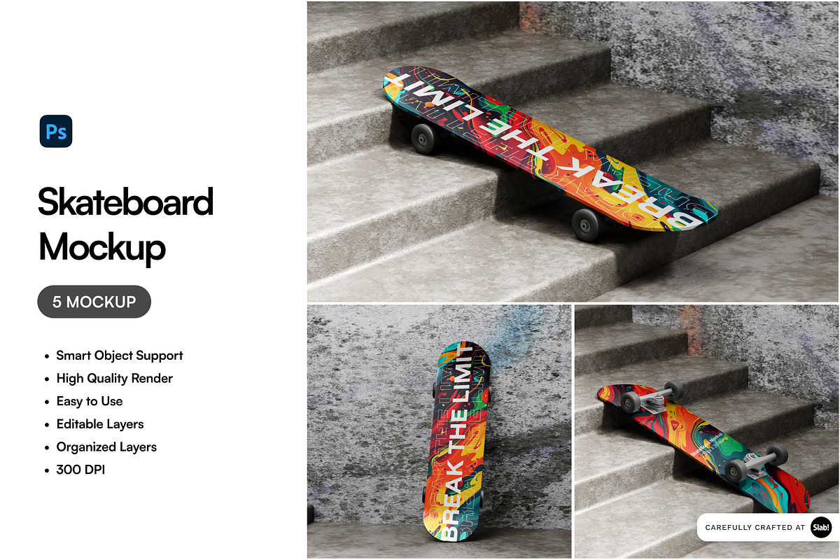 Skateboard Mockup, a Product Mockup by SLAB! Design (Photo 1 of 7)