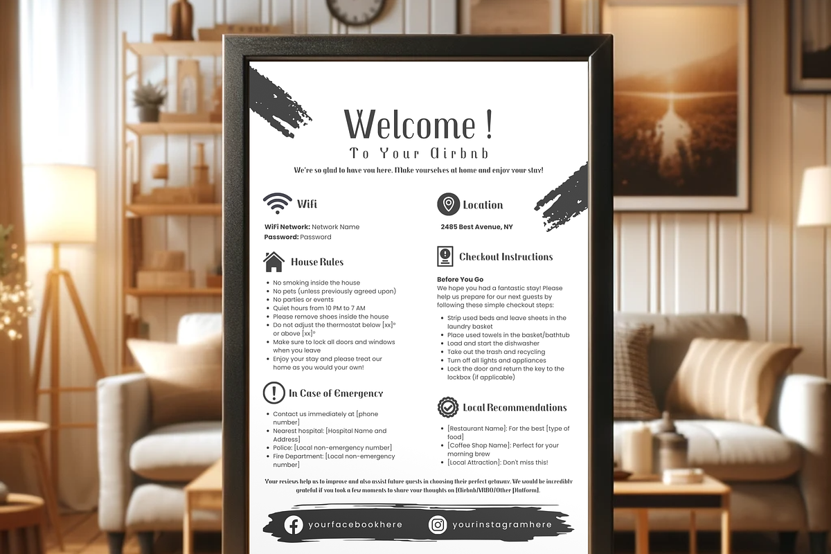 Editable Airbnb Welcome Sign, a Print Template by MondaySpark (Photo 9 of 9)