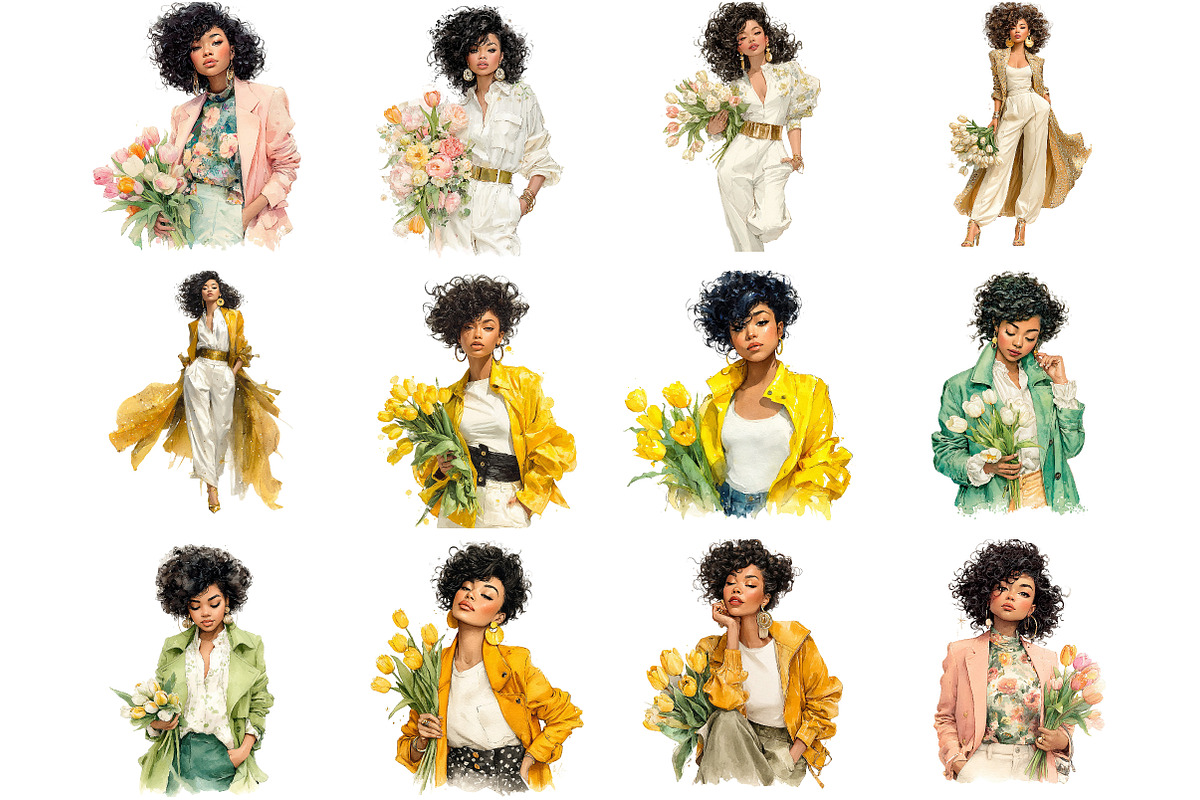 Watercolor Spring Black Girls, an Illustration by DreamArtGraphic (Photo 4 of 4)