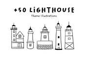 50+ Lighthouse Hand-Drawn Set, an Object Illustration by The Journey Atelier (Thumbnail 1 of 6)