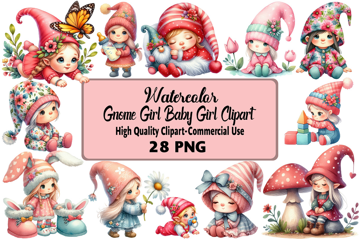 Gnome  Baby Girl Clipart, an Illustration by Daily.Designs (Photo 1 of 5)