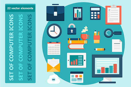Set of computers flat icons., an Icon by Tretana