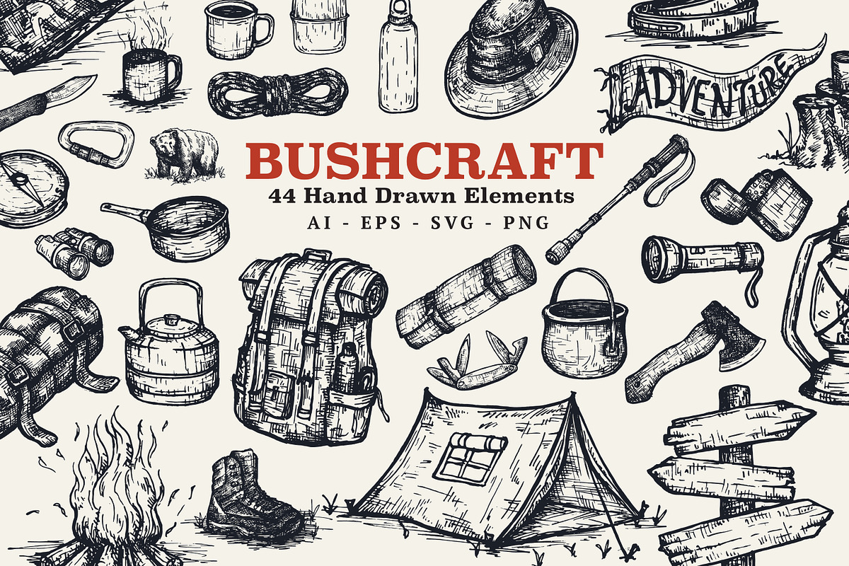 Hand Drawn Bushcraft Survival, an Illustration by Artolabs (Photo 1 of 6)