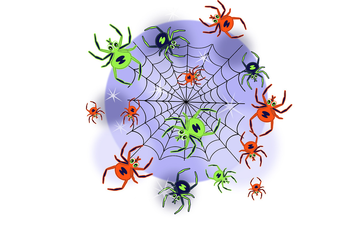Halloween Spiders in Webs png, an Animal Illustration by Sharon Schwalbe