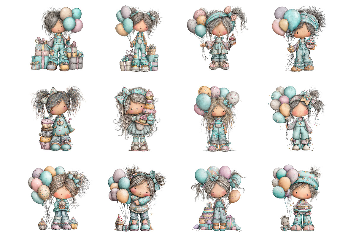 Whimsical birthday girl clipart, an Illustration by SinaCreation (Photo 2 of 11)