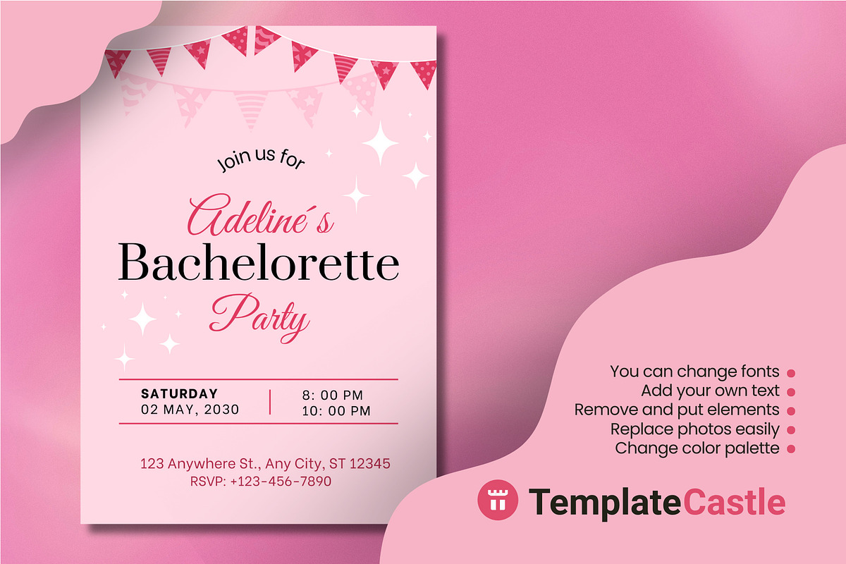 Bachelorette Party Canva Invitation, a Design Template by TemplateCastleStore (Photo 2 of 2)