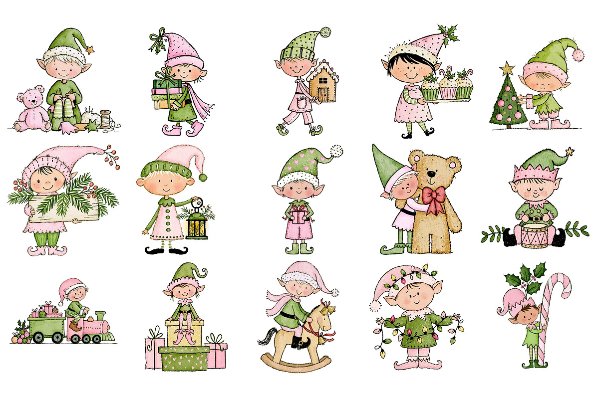 Christmas Elves PNG Clipart Bundle, a Seasonal Illustration by Nicolle's Colorful Art (Photo 5 of 6)