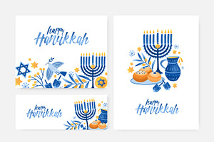 Happy Hanukkah Set And Backgrounds