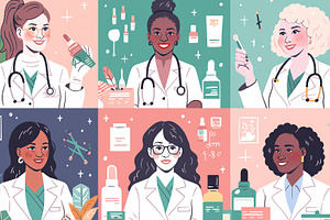Diverse female professionals promoting wellness products with scientific backgr, a Photo by AS photostudio