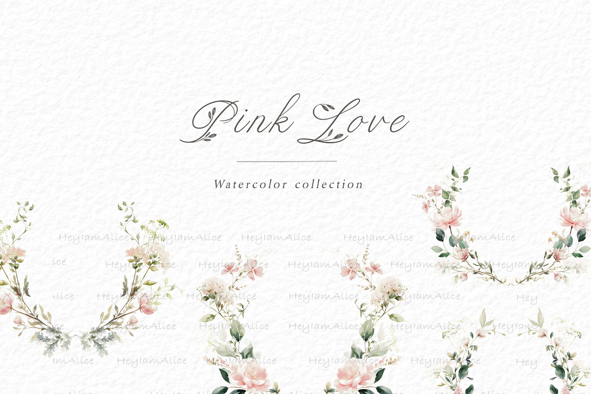 Pink Love floral clipart, a Decorative Illustration by heyiamalice (Photo 3 of 9)