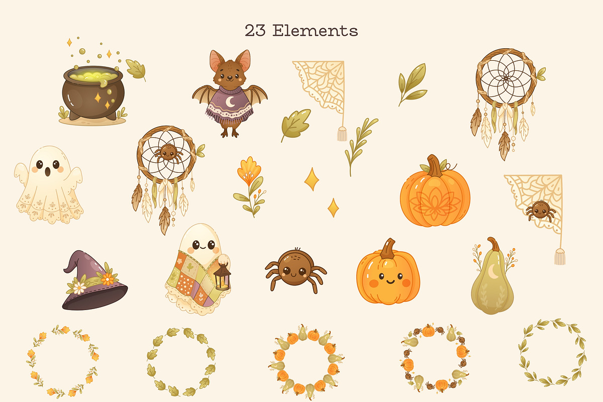 Boho Halloween Clipart & Frames, a Seasonal Illustration by Bielousova Art (Photo 2 of 8)