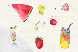 Fruit Vegetables Food Watercolor