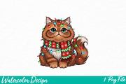 Cat Christmas Lights PNG, Spooky png, an Illustration by Watercolor design (Thumbnail 1 of 3)