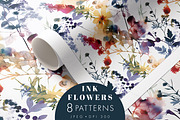 Watercolor Ink Floral Patterns, a Pattern Graphic by Ninterints (Thumbnail 1 of 11)
