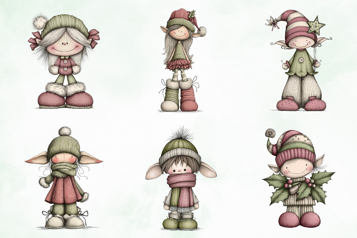 Whimsical Christmas Elf Clipart, an Illustration by Creative Art (Photo 2 of 11)