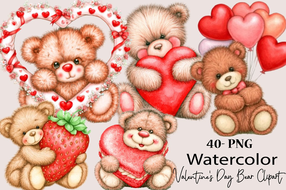 Valentine’s Day Teddy Bear Clipart, a Seasonal Illustration by SVGArt (Photo 1 of 5)