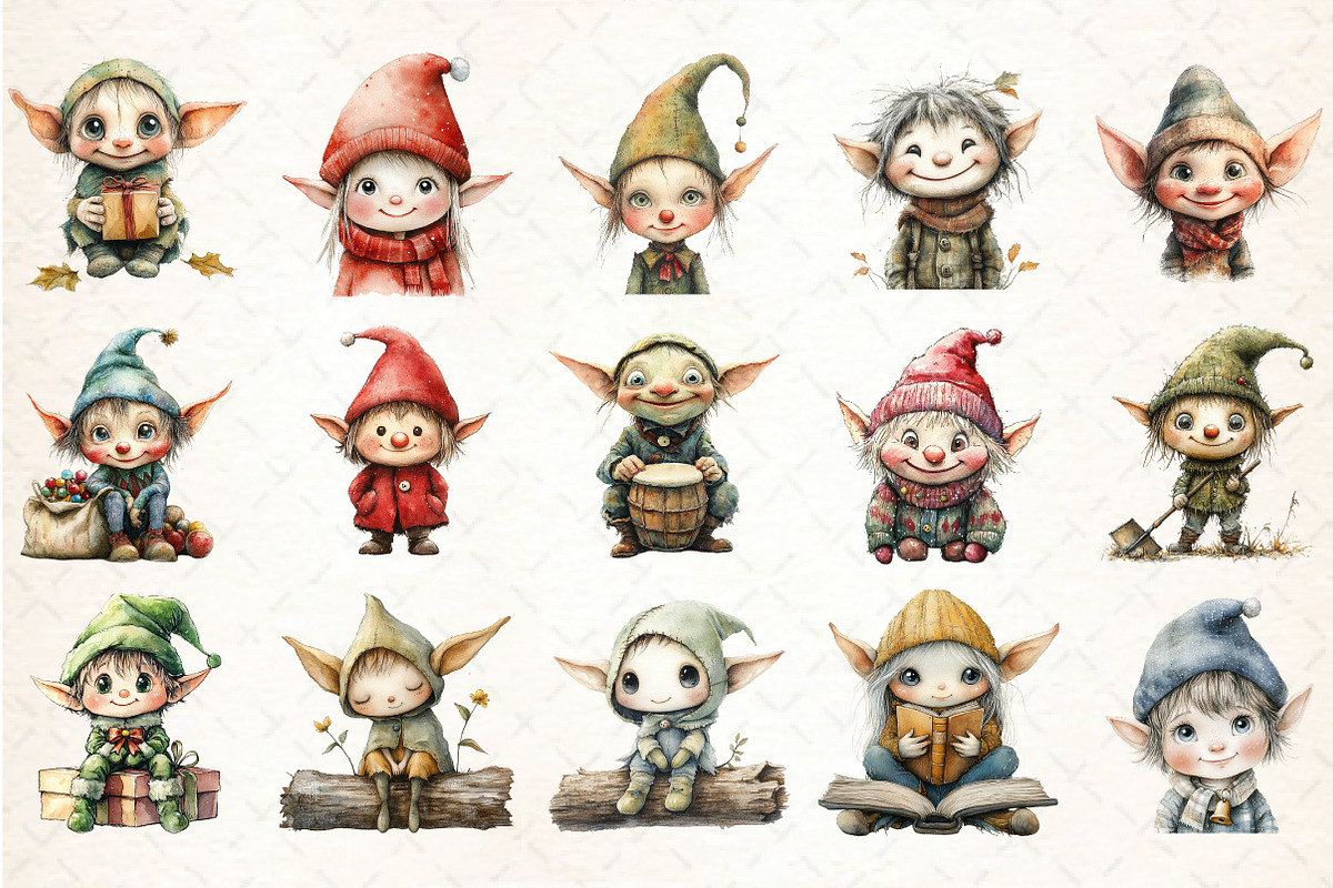Whimsical Elf Clipart Bundle, an Illustration by DreamCafeArt (Photo 4 of 8)