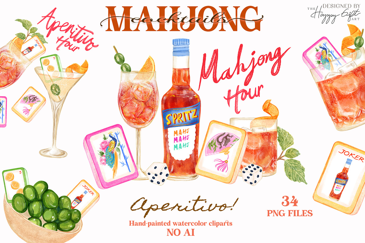 Aperitivo Mahjong Cocktails, a Food Illustration by TheHappyGiftArt (Photo 1 of 10)