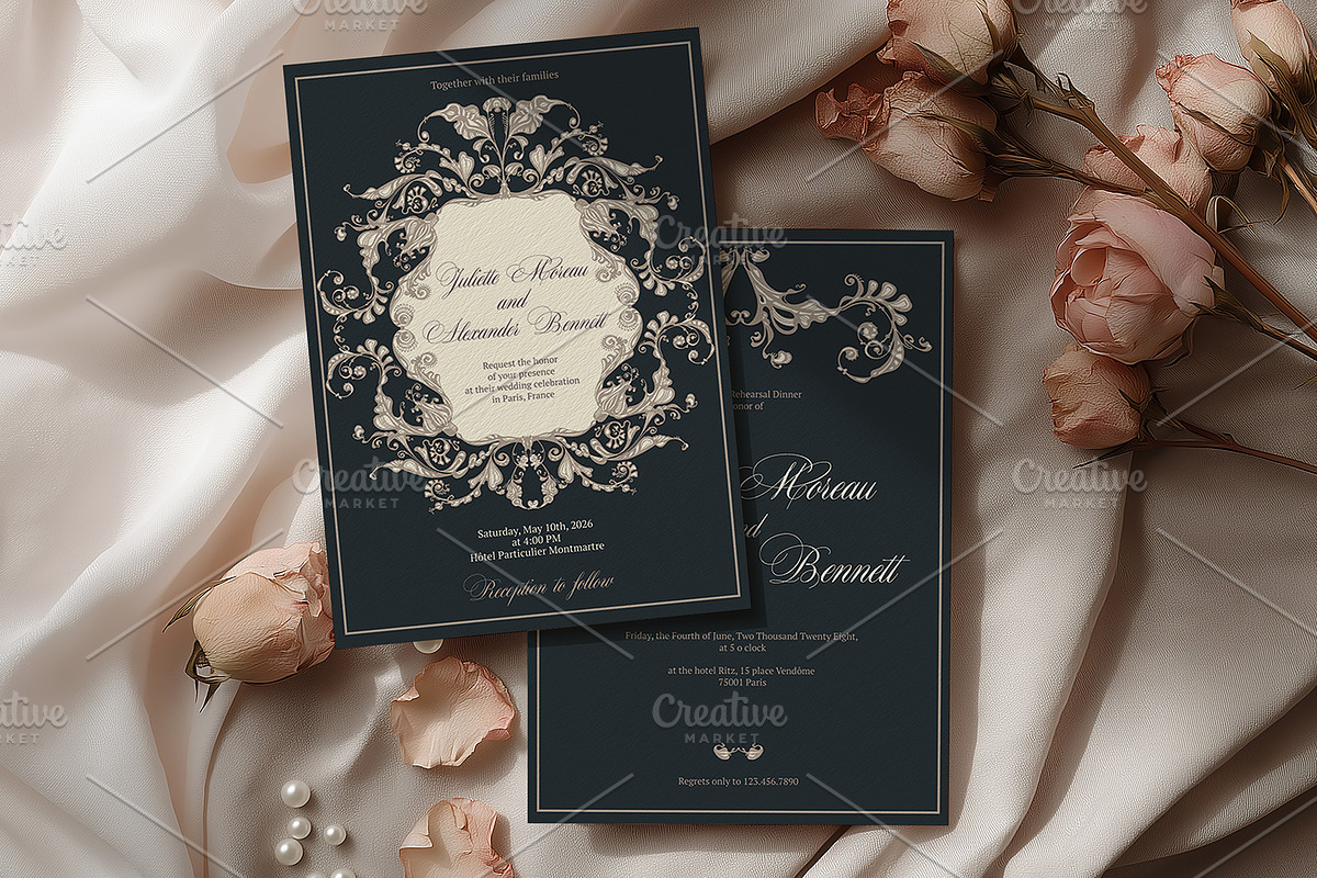 Elegant Baroque Wedding Stationery, an Invitation Template by ilustrinna (Photo 2 of 9)