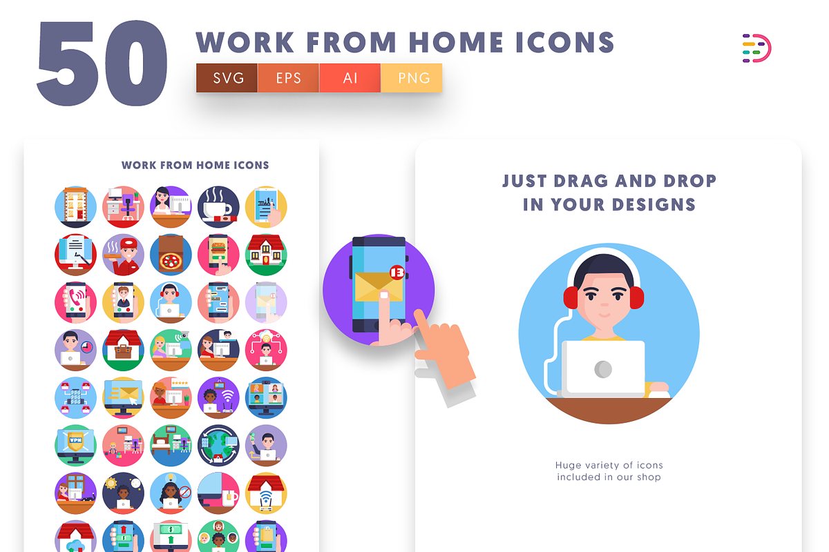 50 Work From Home Icons, an Outline Icon by Dighital (Photo 5 of 10)
