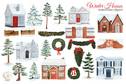 Watercolor Winter House Clipart, an Illustration by s.yanyeva (Thumbnail 2 of 4)