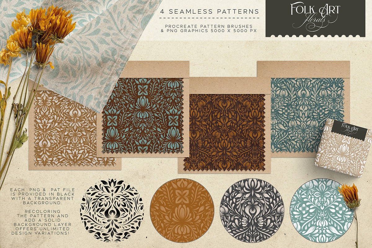 Folk Art Floral Procreate Brush Kit, a Brush Add-On by Eclectic Anthology