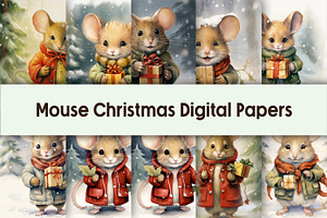 Mouse Christmas Digital Papers, a Background Graphic by AdriOP