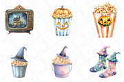 Watercolor Halloween Movie Night Cli, an Illustration by DreamPrint404 (Thumbnail 4 of 5)