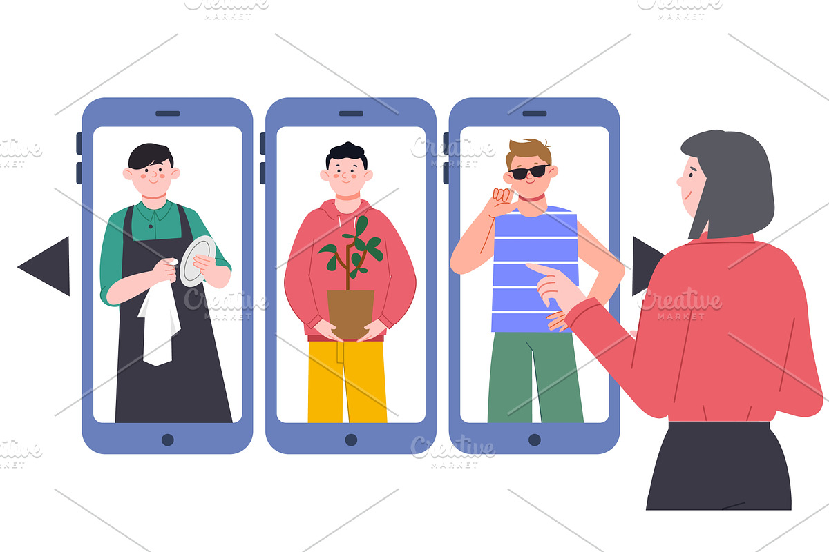 Young woman use dating app. Adult, a Technology Illustration by LadadikArt