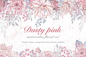 Dusty pink watercolor floral set
