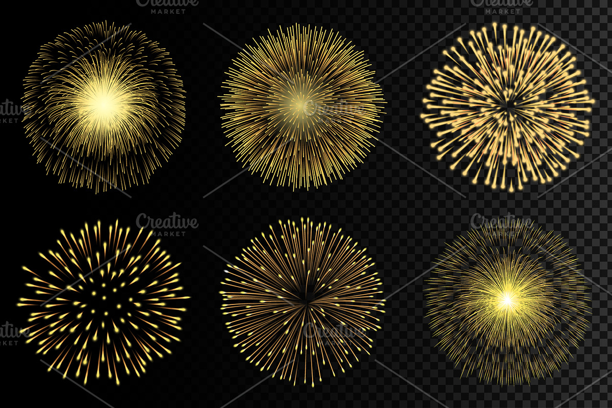 Set of realistic golden fireworks, a Decorative Illustration by Yayasya (Photo 2 of 3)