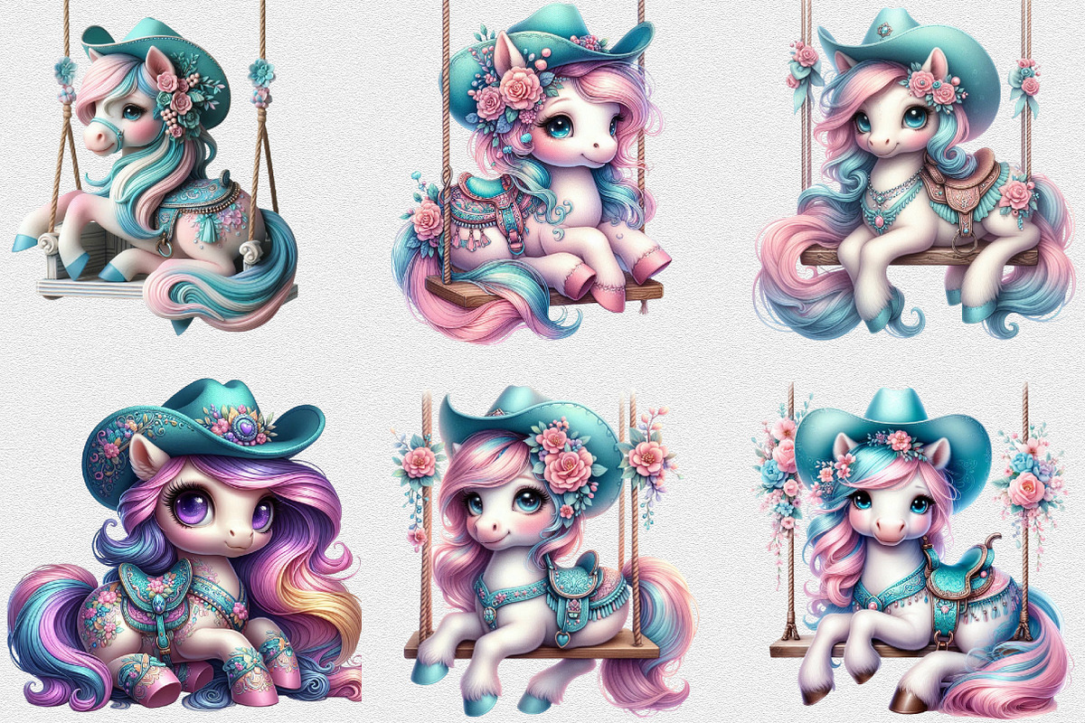 Baby Watercolor Pony Clipart Bundle, a Seasonal Illustration by Craft Nest (Photo 2 of 6)