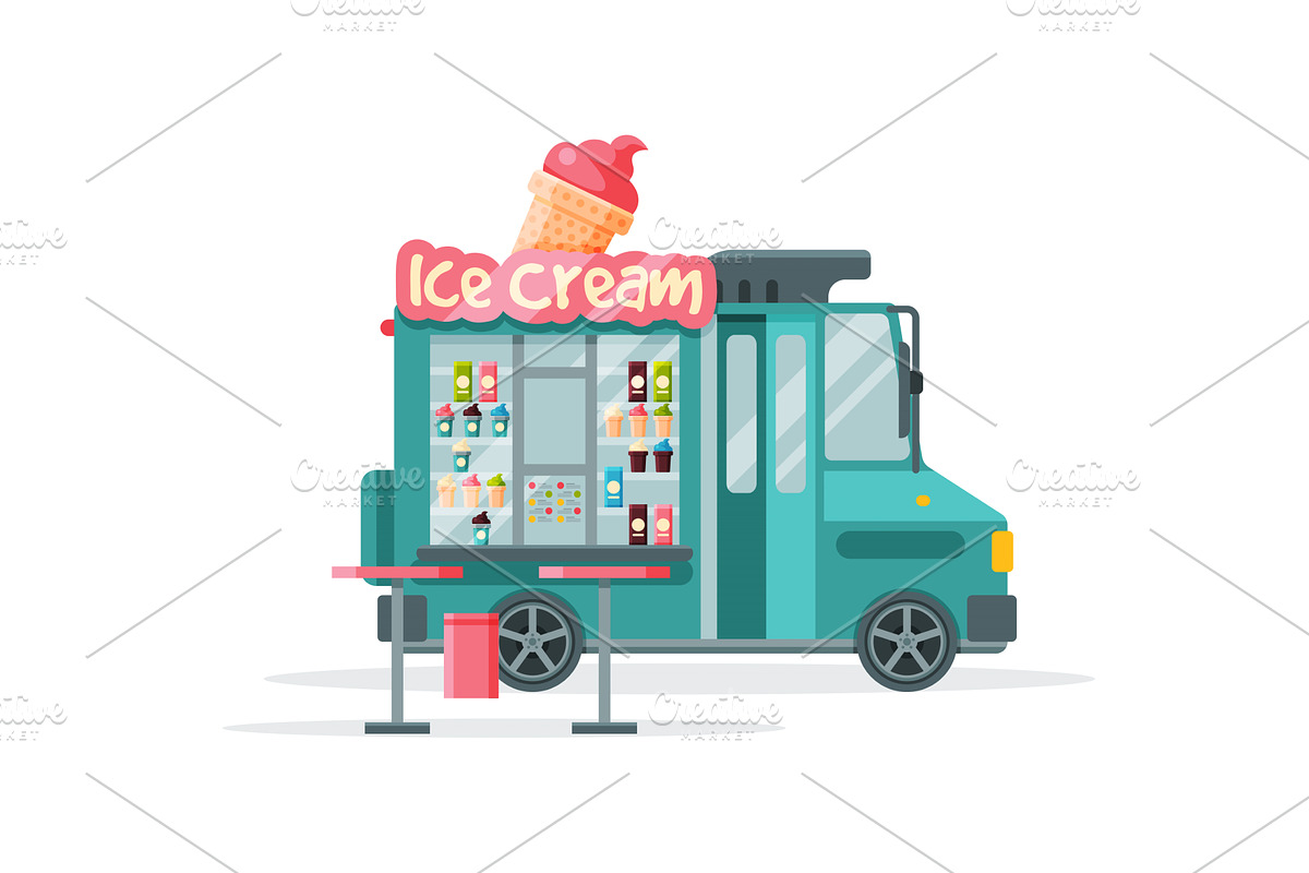 Ice Cream Truck with Ice Cream Cone, a Food Illustration by TopVectors