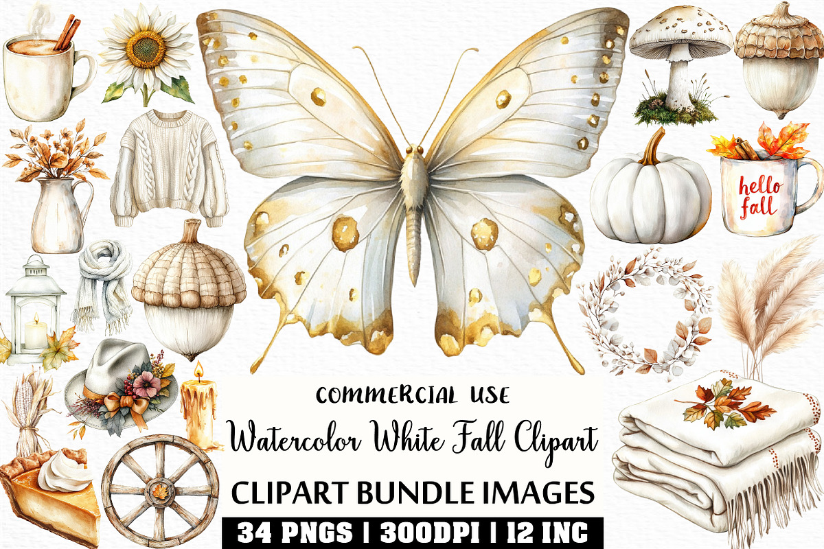 Watercolor White Fall Clipart, an Illustration by Craft Nest (Photo 1 of 6)