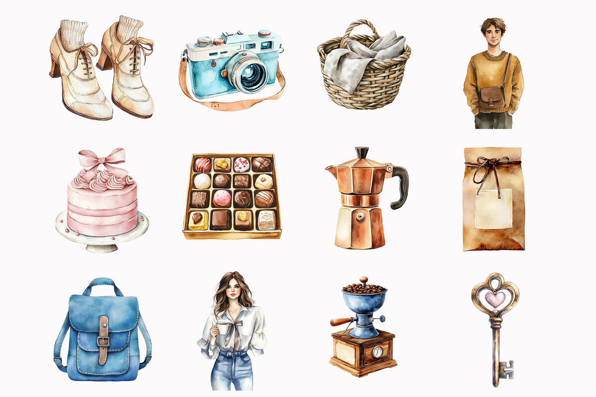 Watercolor Coffee and Denim Clipart, an Illustration by Design Market (Photo 3 of 5)