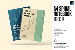 Spiral Notebook Mockup A4 - 8 Views