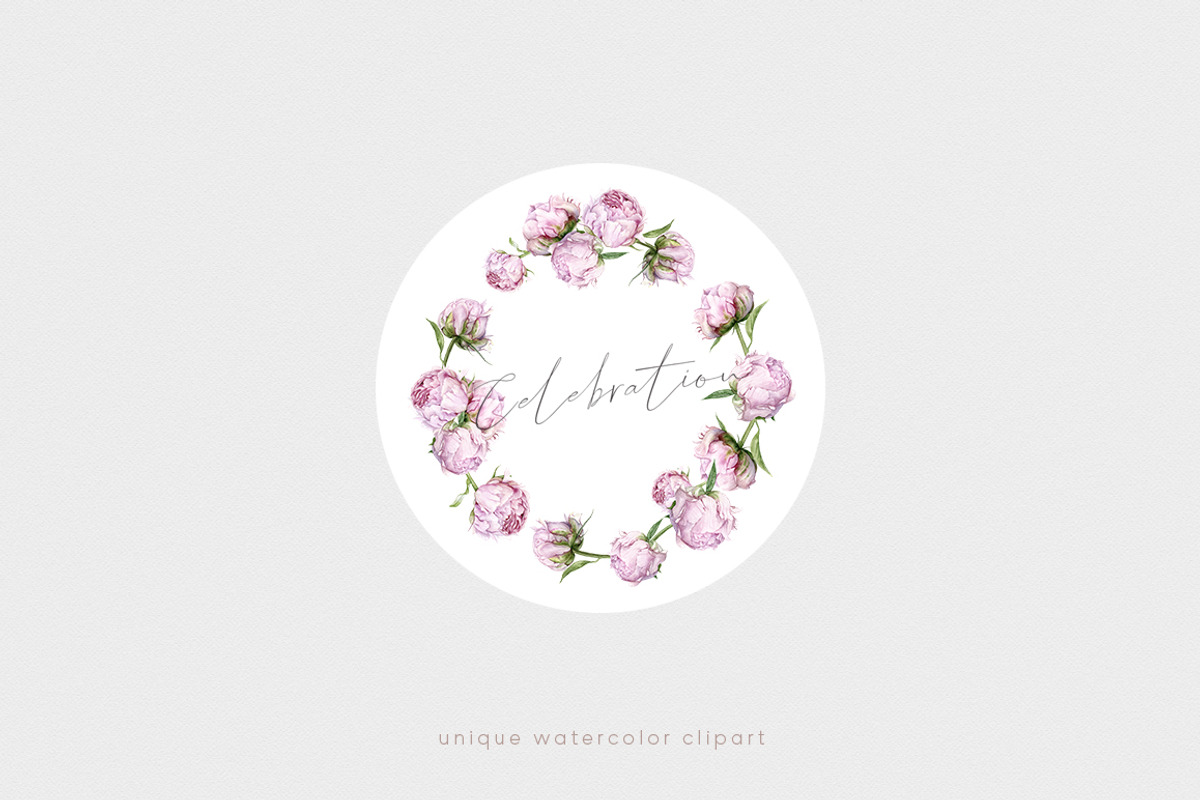 Pink Peonies and Eucalyptus clipart, a Decorative Illustration by ReachDreams (Photo 10 of 10)