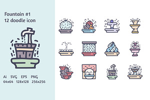 Fountains 12 color doodle icon
